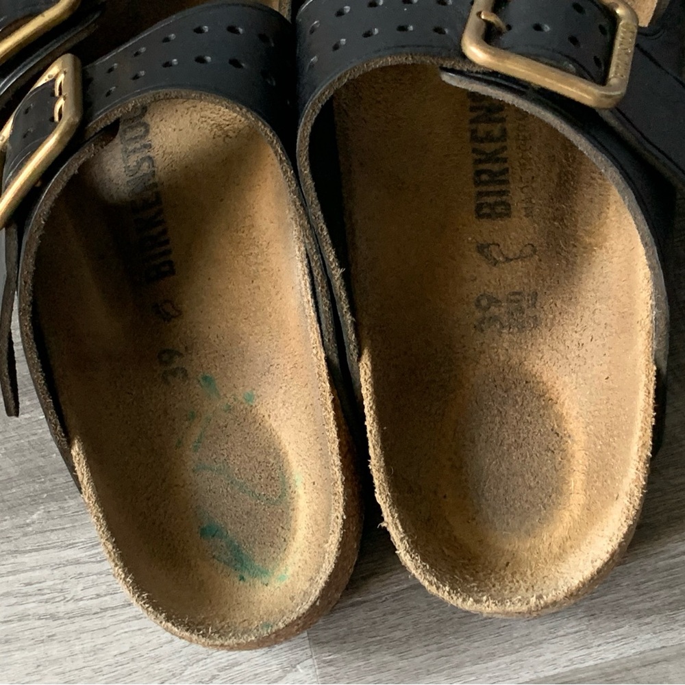 Birkenstock Arizona Bold Leather Two Straps in Black Sandals Size 39 - Picture 10 of 15